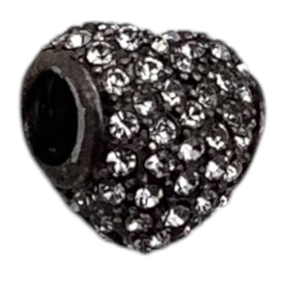 Pave Heart Bead Charm For European Bracelets Silver Tone With Clear Crystals - Picture 6 of 7